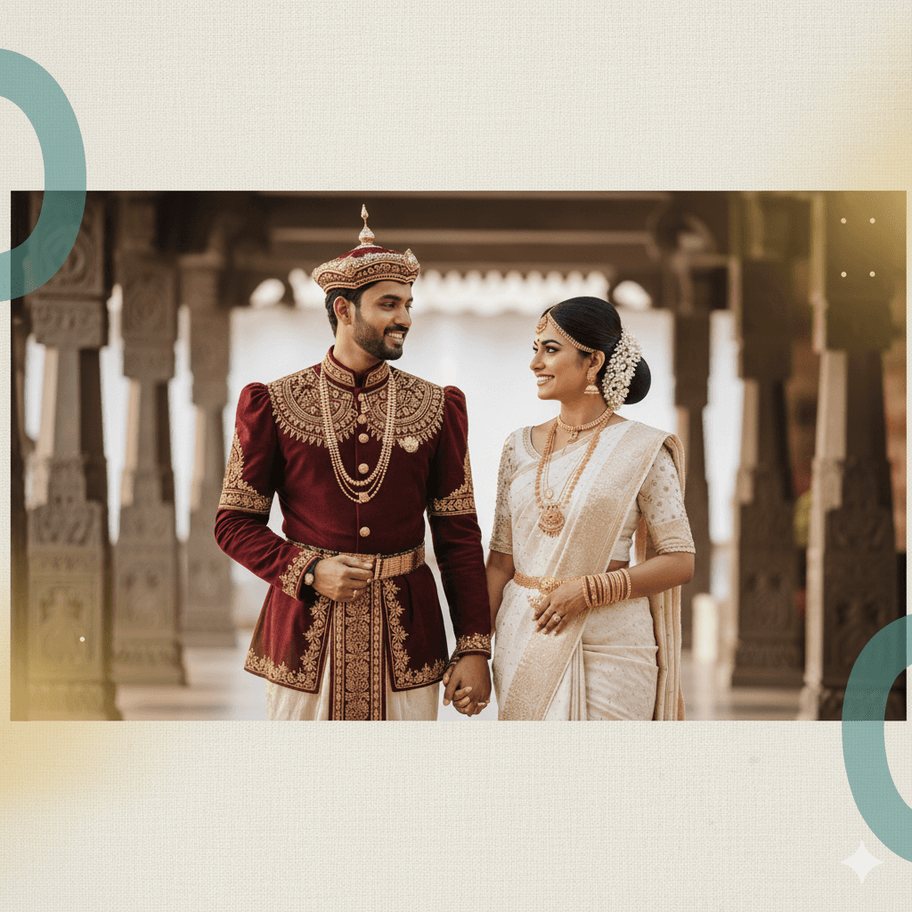 Beautiful Sri Lankan couple in traditional attire